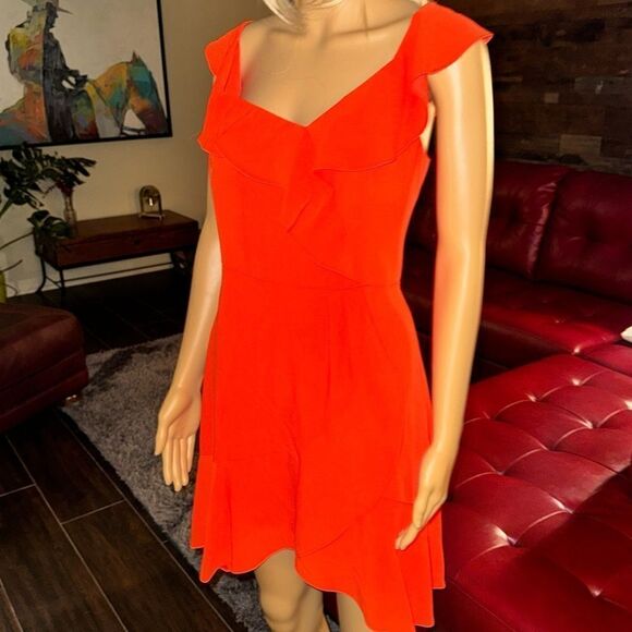 BCBG MaxAzria Mini Ruffle Dress cherry tomato sz 6 NWT - Picture 8 of 10